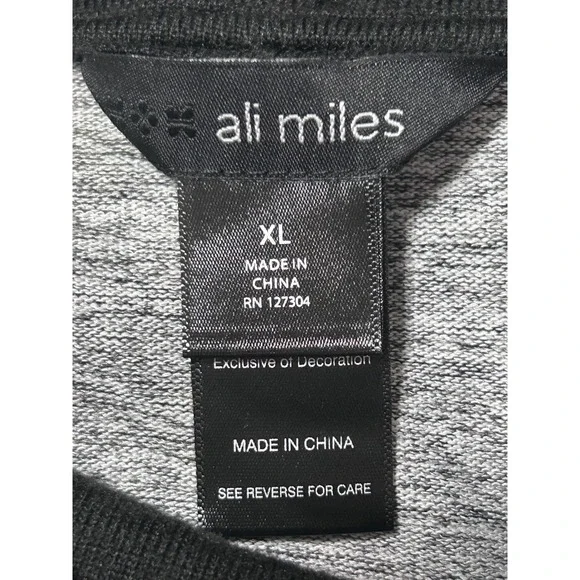 NEW Ali Miles XL Black Gray Abstract Face Art Cowl Neck 3/4 Sleeve Tunic Shirt - Picture 4 of 10